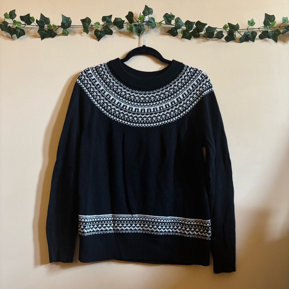 GAP Women's Vintage Crewneck Sweater Nordic Patterned Black Grey White